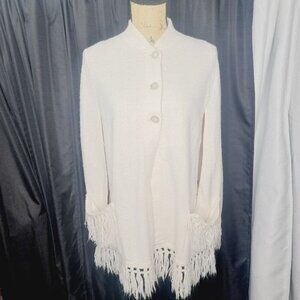Vintage 1960s Cream Slouchy Fringe Hippie Poncho